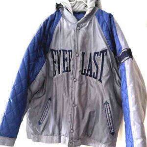 Everlast Vintage Mens Hooded Snap Up Quilted Jacket, Large, Blur/Silver -- Nice!